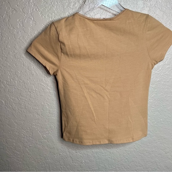 White Fawn Brown/Nude Criss Cross Crop Top - Picture 3 of 4